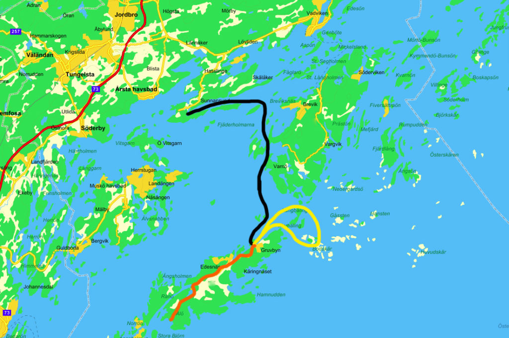 Black: sailing, Yellow: kayaking, Orange: cycling